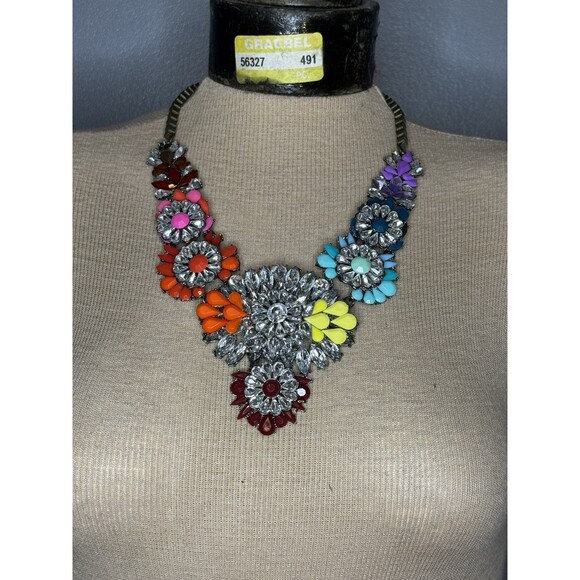 Dillard’s Rainbow Peacock Statement Crystal Gem Necklace Glam Party - Picture 1 of 6
